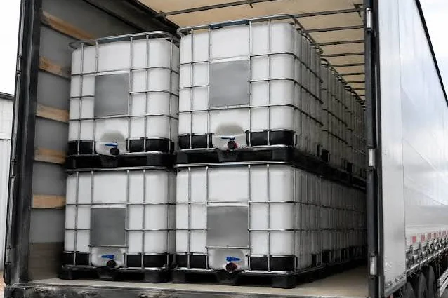 IBC totes loaded in a trailer for collection